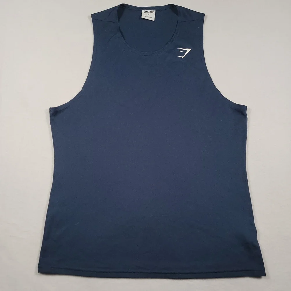 Gymshark Arrival Tank Top Men M Navy Blue Solid Slim Fit Polyester Activewear